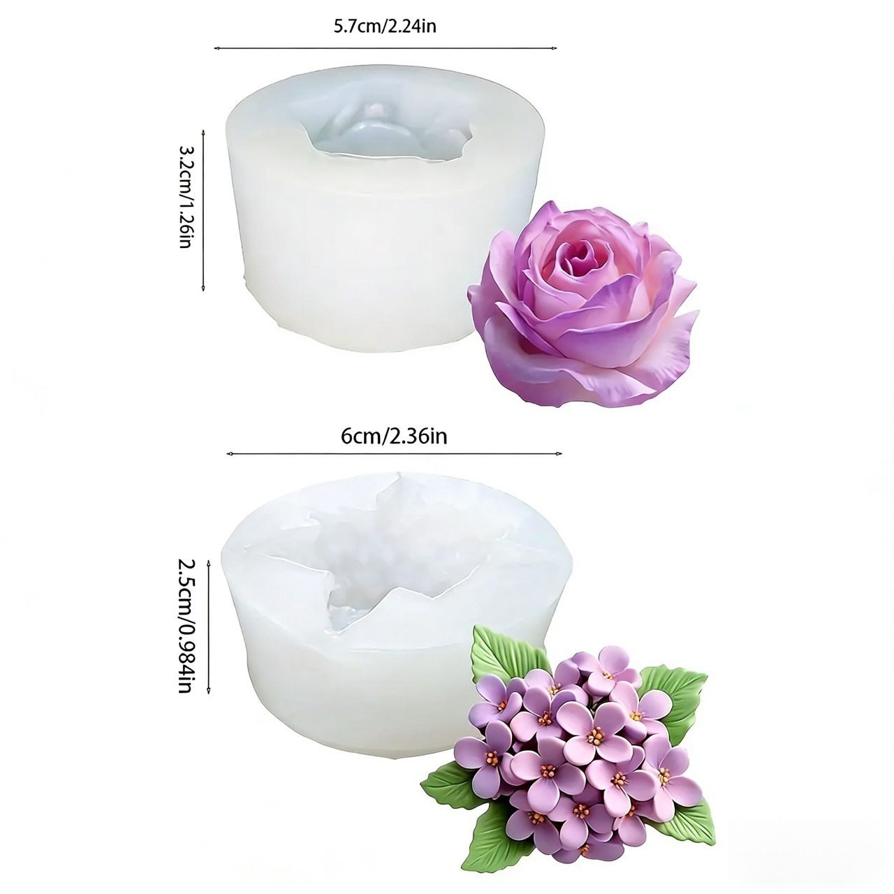 2-Piece 3D Rose and Lilac Sili - Resin Art Rose 评论和价格